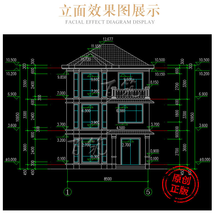 新农村别墅设计图纸_三层欧式小户型房子_8米5宽自建房屋CAD设计图7