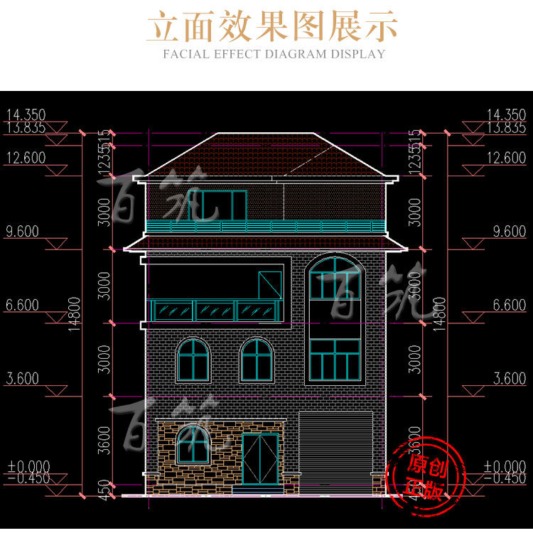 农村四层自建房子_经济型别墅设计图纸_乡村小洋房欧式带车库CAD设计图8