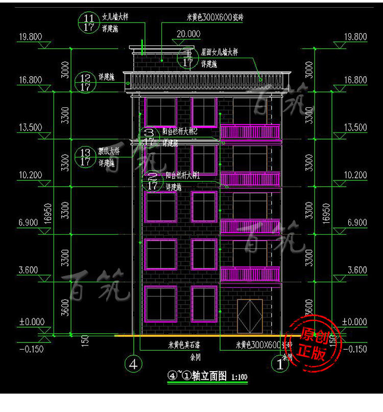 五层农村自建房别墅设计图纸_乡村房屋带车库洋房施工图全套CAD设计图11