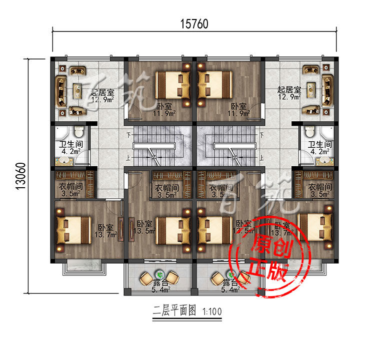 新农村兄弟双拼别墅设计图纸_乡村自建房_简约房屋房子施工图CAD设计图5