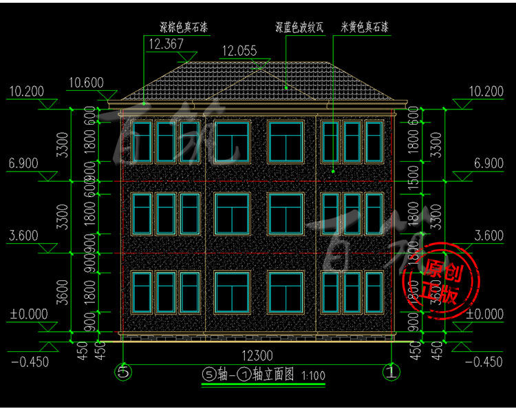 新农村三层别墅设计图纸_乡村自建房_简约二层半房子施工图全CAD设计图9