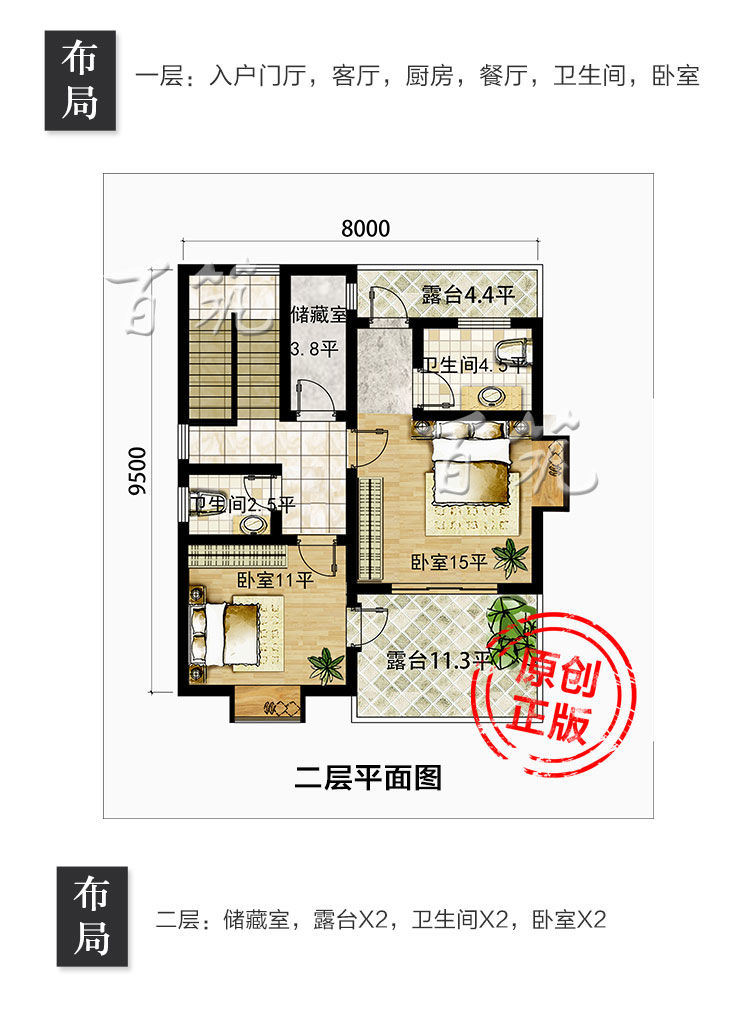 新农村小户型别墅设计图纸_乡村两二层自建房适合老人房屋子CAD设计图5