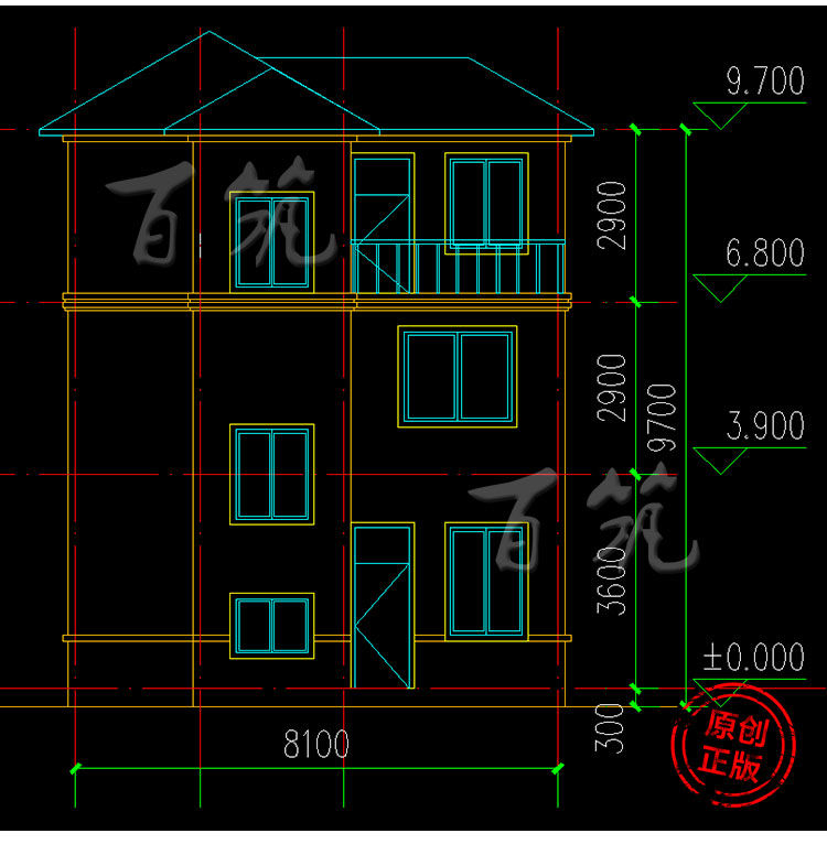 农村别墅设计图纸_乡村小型自建房_经济型带老人房有后门80平CAD设计图9