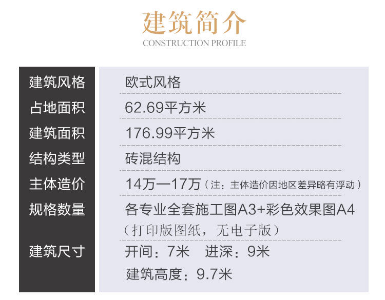 新农村小户型三层别墅图纸_欧式复式大气乡村自建房CAD设计图2