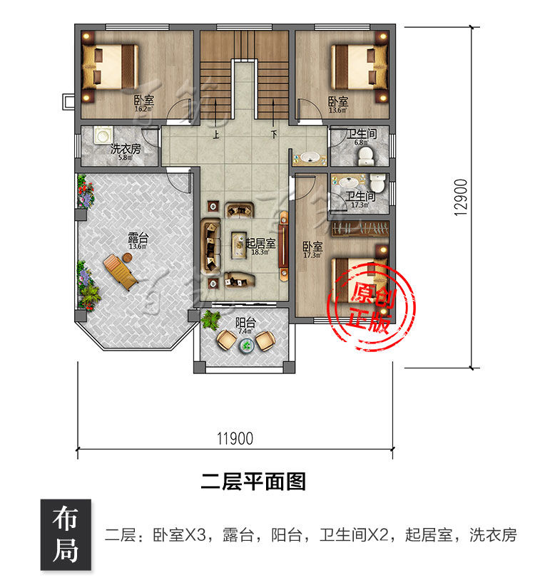 新农村别墅设计图纸_乡村二层欧式自建房子第一层有房间卧室CAD设计图5