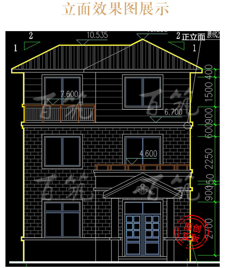 农村自建房图纸_8米1宽小户型自建房子设计图_75平米三层别墅 CAD设计图6