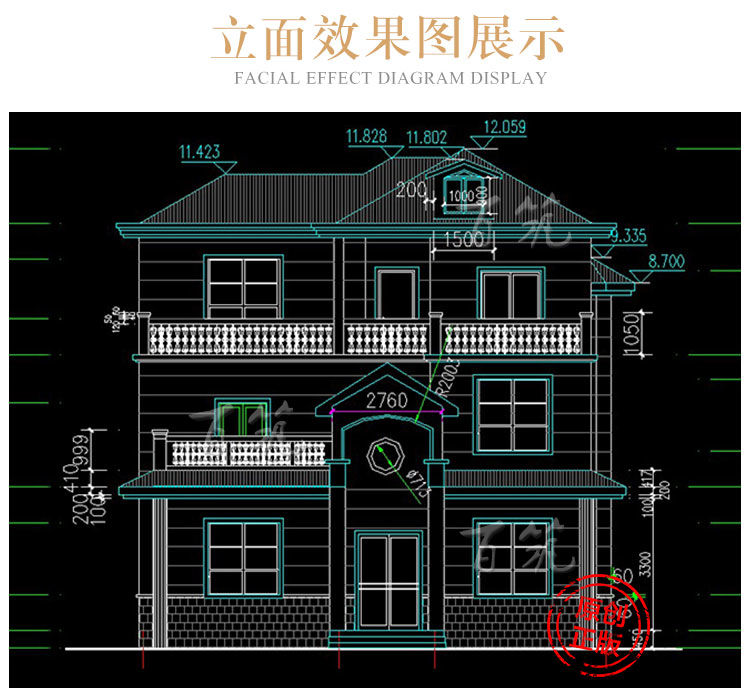 农村房屋设计图_三层欧式砖混结构3间自建房_乡下盖别墅图纸CAD设计图6