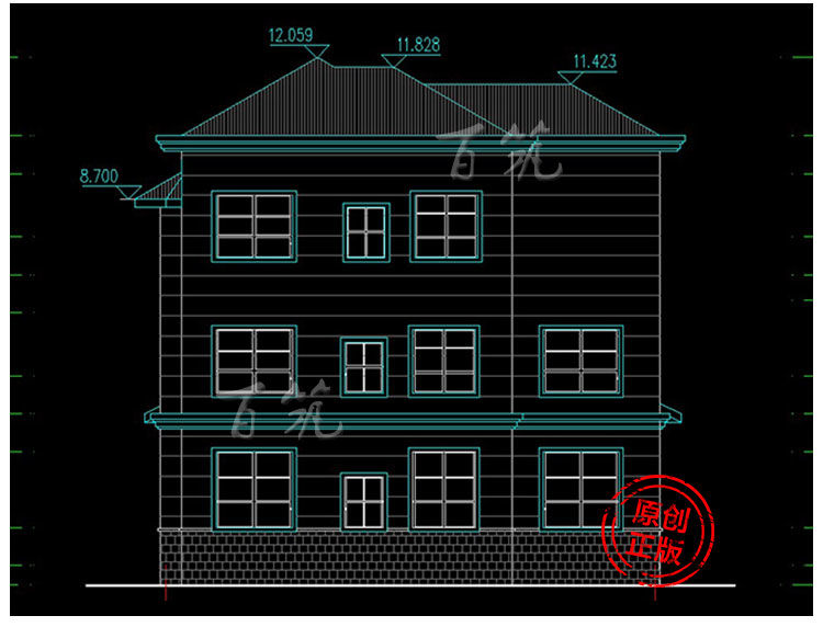 农村房屋设计图_三层欧式砖混结构3间自建房_乡下盖别墅图纸CAD设计图7